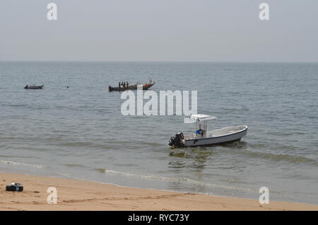 Artisanal pirogues at the beach of Djiffère, Senegal Stock Photo