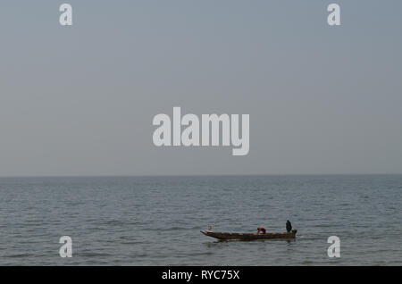 Artisanal pirogues at the beach of Djiffère, Senegal Stock Photo