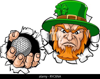 Leprechaun Golf Mascot Ripping Background Stock Vector