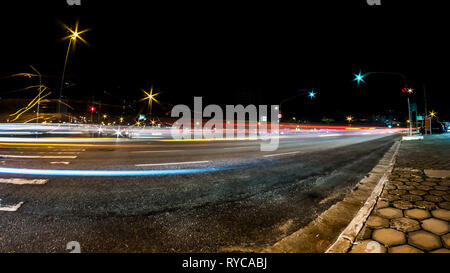 Cars lights trails - City during the night - Traffic - Color - Long exposure - Image Stock Photo