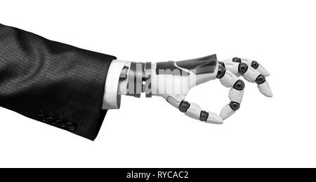 Robotic hand in business suit showing Ok symbol isolated on white background Stock Photo