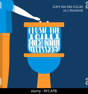 World Water Day illustration with sustainable eco friendly lifestyle information, flush the toilet only when necessary. Stock Vector