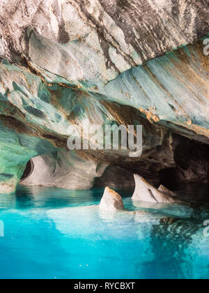 Detail of the Marble Cathedral in Chile. Blue water in lake General Carrera in the Patagonia Stock Photo