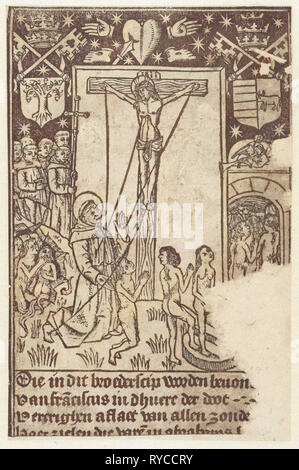 Christ on the cross with St. Francis and the final judgment, Anonymous, 1490-1510 Stock Photo