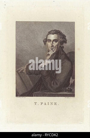 Portrait of Thomas Paine, Theodorus de Roode, Adriaan Pietersz. Loosjes, 1792 Stock Photo
