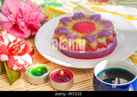 Kind of Thai sweetmeat or Thai dessert, Multi Layer Sweet Cake or Layer Sweet Cake (Kanom Chan) Stock Photo