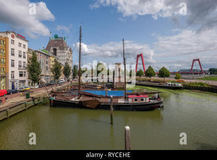 Historical Oude Haven with old ships in city center of Rotterdam