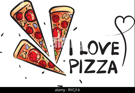 Logo of a sketched pizza. Vector illustration on white background Stock Vector