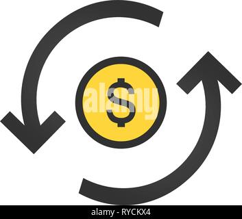 Dollar icon in circle arrow icon. bank, currency, cash, charge, exchange, finance credit payment symbol Stock Vector
