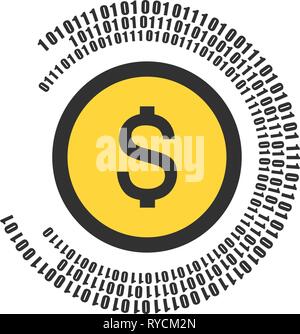Abstract technology dollar logo with binary code around. Vector illustration cybercrime and cyber security concept. Cyber monday sale. Stock Vector