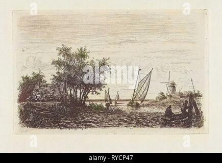 Boats on a lake, Joseph Hartogensis, 1860 Stock Photo