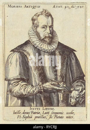 Portrait of Justus Lipsius, Anonymous, Hendrick Goltzius, 1587 - c. 1600 Stock Photo