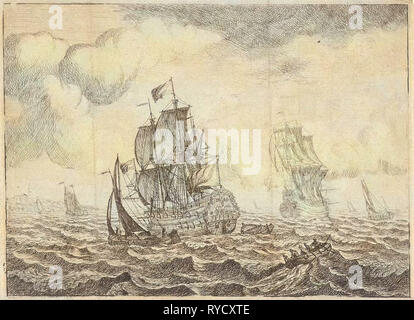 Seascape with two three masters, Adam Silo, 1689 - 1760 Stock Photo