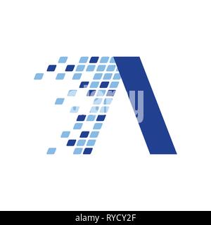 Initial A Letter Digital Data Fragment Movement Vector Symbol Graphic Logo Design Template Stock Vector