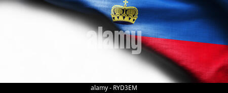 Fabric texture flag of Liechtenstein a on white background Stock Photo