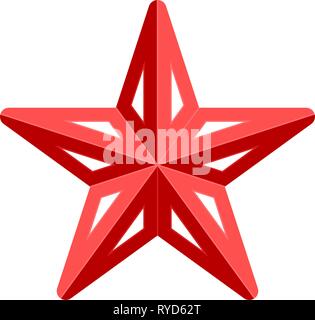 Star symbol icon - red simple 3d, 5 pointed rounded, isolated - vector illustration Stock Vector