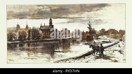 Niagara District, Thorold, on Old Welland Canal, Canada, Nineteenth Century Engraving Stock Photo