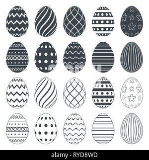Easter eggs for coloring book. Set of black and white easter eggs isolated on a white background. Stock Vector