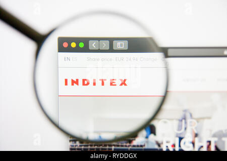Los Angeles, California, USA - 14 February 2019: Inditex website homepage. Inditex logo visible on screen. Stock Photo