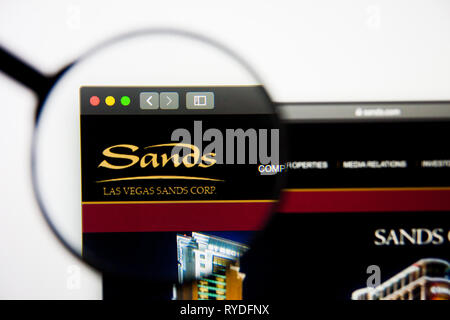 Los Angeles, California, USA - 5 March 2019: Las Vegas Sands website homepage. Las Vegas Sands logo visible on display screen, Illustrative Editorial Stock Photo