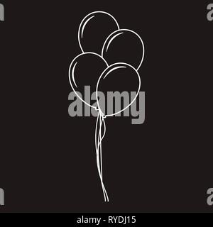 Set of flat white balloons on black background, vector illustration Stock Vector