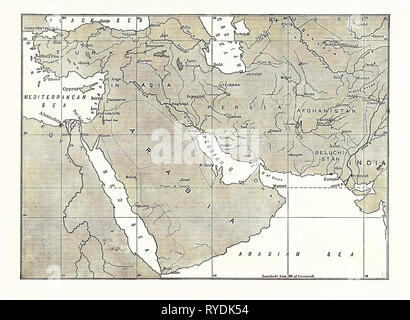 Map of Central Asia, Persia, Arabia, and Turkey in Asia Stock Photo