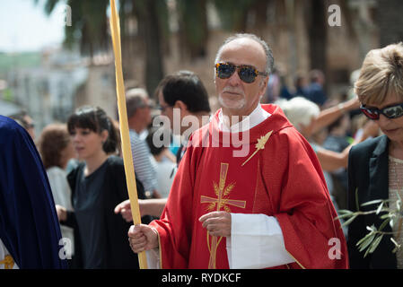 The Royal and Most Fervent Brotherhood of Penitents, and The Palms Brotherhood, The Holy Christ of the Good Death, Our Lady of Hope and Saint John the Stock Photo