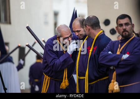 The Royal and Most Fervent Brotherhood of Penitents, and The Palms Brotherhood, The Holy Christ of the Good Death, Our Lady of Hope and Saint John the Stock Photo