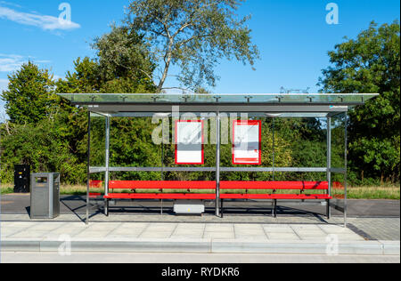 Bristol Metrobus rapid transit system bus stop and ticket pay station on the guided section of the M2 route to the city centre - Bristol UK Stock Photo