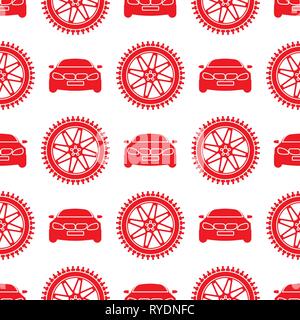 Seamless pattern with cars and wheels. Automotive background. Transport backdrop. Stock Vector