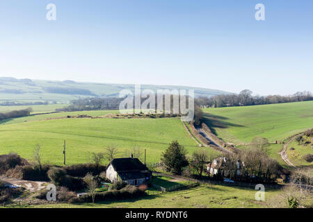 View of the Dorset countryside at Corfe on a sunny winter morning. United Kingdom Stock Photo