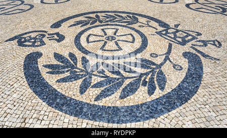 Typical Portuguese cobblestone pavement creating balck and white ...