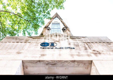 London, UK - June 27, 2018: National Audit Office building exterior architecture with sign in United Kingdom, Pimlico neighborhood district Stock Photo