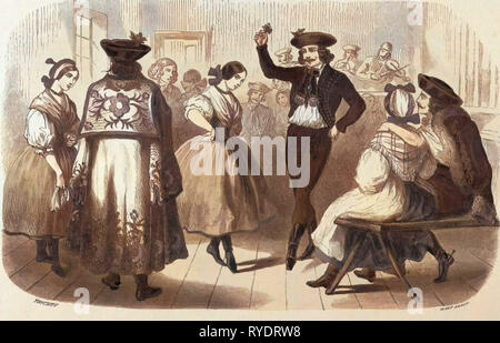 Hungarian Dancers. Dancer, Dance, Woman, Girl, Pose, Traditional, Folk Dance, Folk Costume, Folk Dancers, 19th Century, Music, Violin, Liszt Gourmet Archive Stock Photo