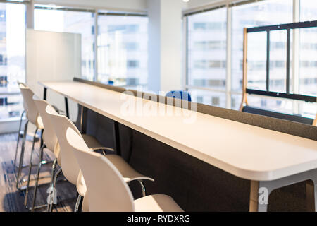 Modern empty office room lunch kitchen bar in building with wooden