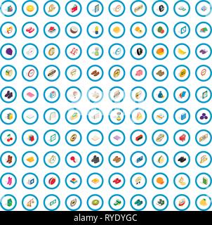 100 fineness icons set, isometric 3d style Stock Vector