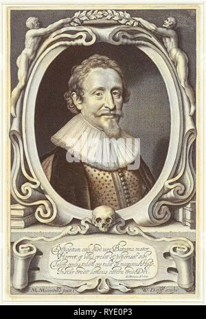 Portrait of Hugo Grotius, Hugo de Groot, at the age of 49, Willem Jacobsz. Delff, Daniel Heinsius, 1632 Stock Photo