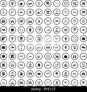 100 working hours icons set, simple style  Stock Vector