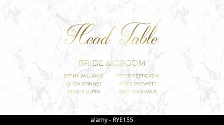 Head Table Bride and groom template. Gray marble Stock Vector