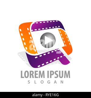 roll cinema-movie roll film media play logo concept design. initial letter Q. Symbol graphic template element Stock Vector
