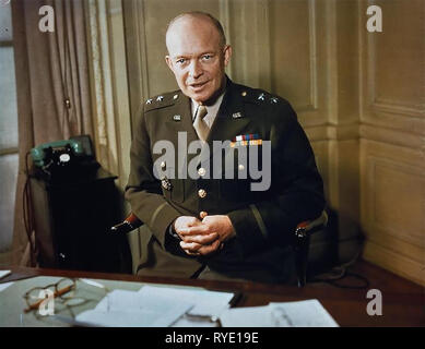 Major General Dwight Eisenhower, 1942 The Commander of American Forces in the European Theatre, Major General Dwight Eisenhower, at his desk. Stock Photo