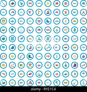 100 fish icons set, cartoon style Stock Vector