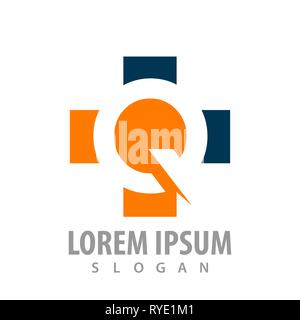 Cross sign with initial letter Q logo concept design. Symbol graphic template element Stock Vector