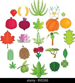 Leaves icons set, cartoon style Stock Vector
