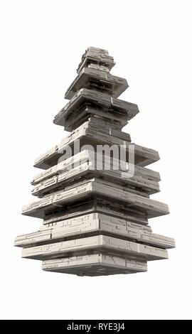 Design of architecture metal pyramidal structure similar to spaceship exterior. abstract modern architecture 3d illustration isolated on white Stock Photo