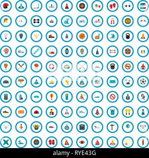 100 fitness startup icons set, flat style Stock Vector