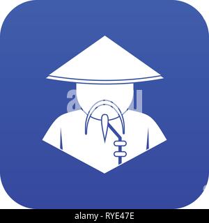 Asian man in conical hat icon digital blue Stock Vector