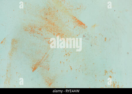 Multicolored abstract background: old rusty metal surface with blue paint flaking and cracking texture Stock Photo
