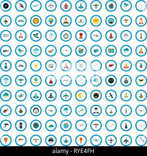 100 flight icons set, flat style Stock Vector