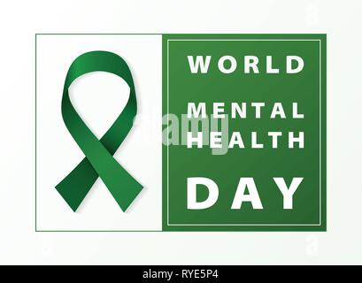 World mental health day green ribbon card background. You can use for world health day on April 7th, ad, poster, campaign artwork. illustration vector Stock Vector